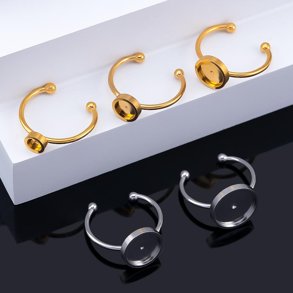 10pcs Adjustable Open Finger Ring Setting Stainless Steel 4mm 8mm 12mm Round Blank Ring Base Bezel Cabochon DIY Jewelry Making