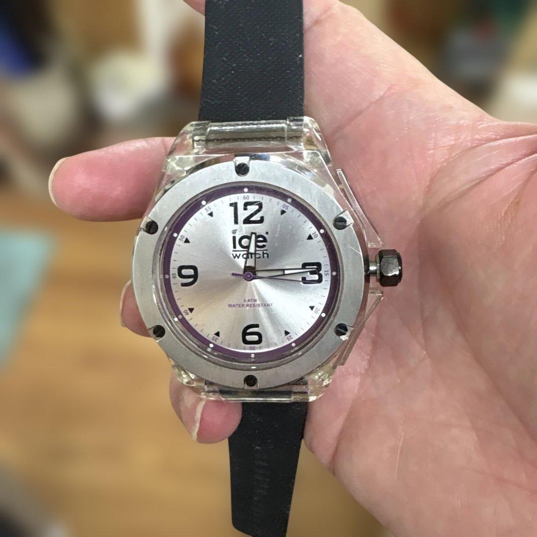 Used Ice-Watch Ice Watch Wristwatch Clear Case External Strap Replaced Working Product