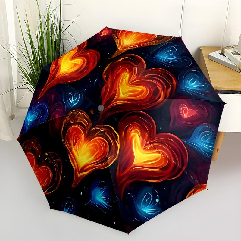 

1PC Heart Flames Automatic Folding Umbrella - Compact 8-Rib Design, Durable Plastic & Iron, Lightweight for Outdoor Daily Use, Festive Gift087