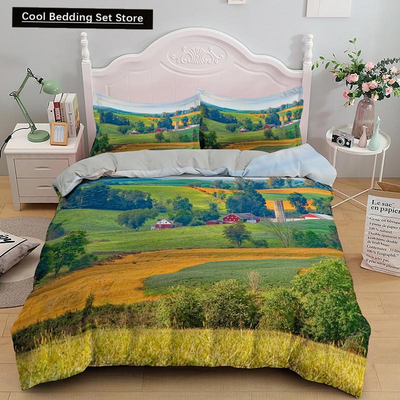 3D Pejzaż Natury Król Królowa Poszewka na Kołdrę Kwiaty Zielone Liście Pościel Zestaw Widok Shimen Poszewka na Kołdrę Poliester Pokrowiec na Kołdrę