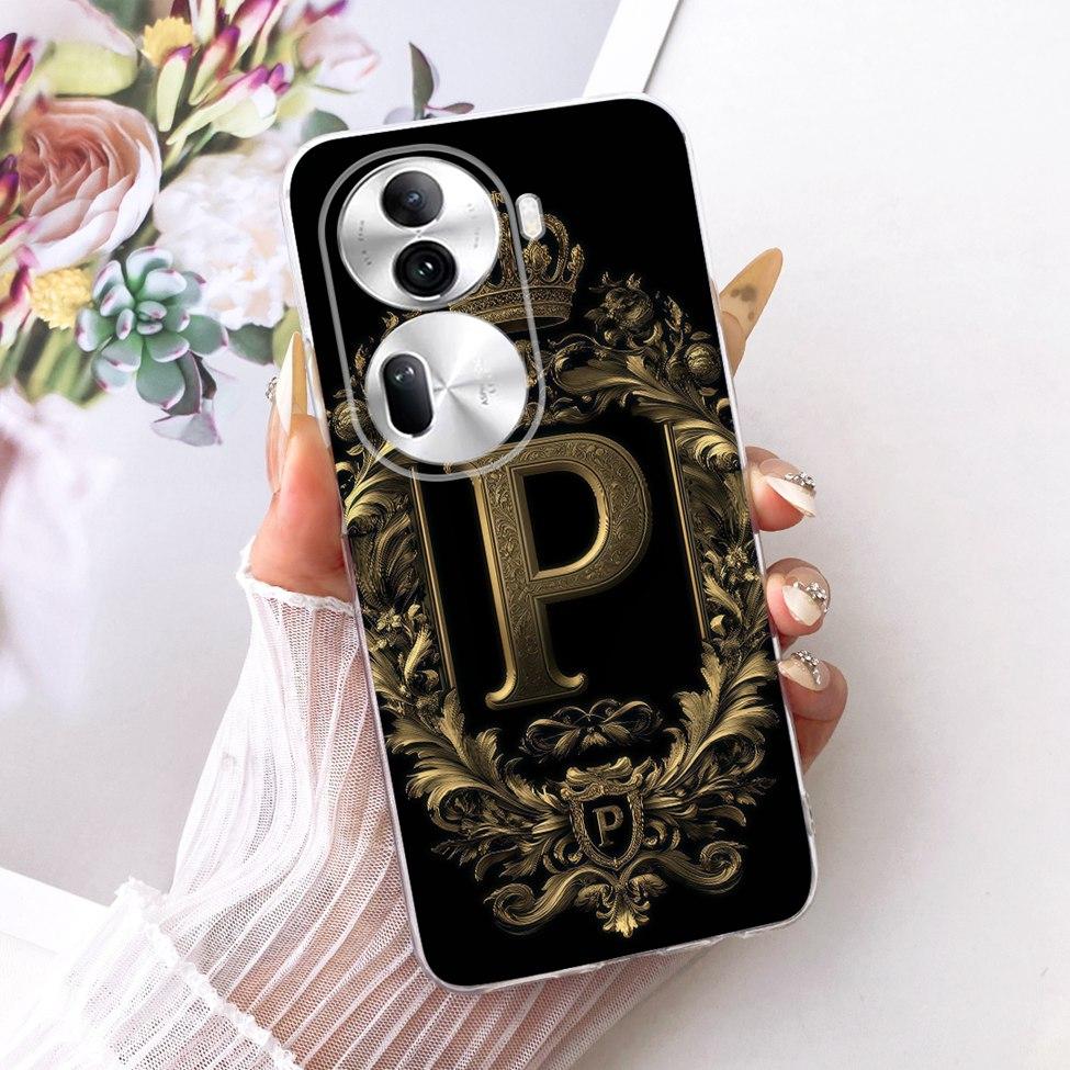Clear For Oppo Reno 11Pro 5G CPH2607 Cover For Oppo Reno 11 Pro 5G Case Luxury Crown A-Z Letters 2D Flat Pattern Soft Phone Case