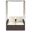 VidaXL Chaise longue double avec toit et rideaux marron résine tressée, transat, lit de jour d'extérieur, lit de jour de 4002756