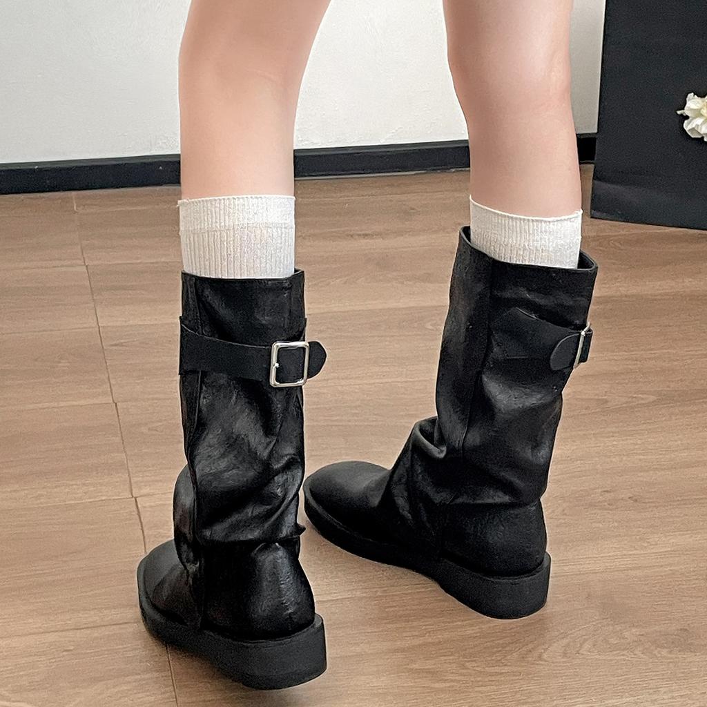 Queen Van Meillard Brown Vintage Platform Boots Women's 2025 New Autumn Skirt Skinny Medium Boots