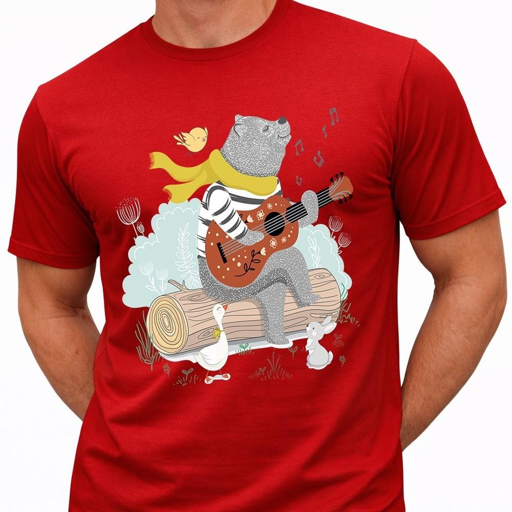 Rock Bear Guitar T Shirt Cartoon Animal Funny Band Concert Music Tee 4XL