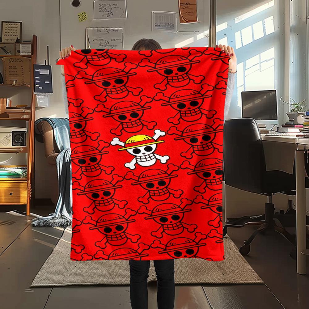 1PC One Piece Straw Hat Pirates Patterned Flannel Blanket Suitable For All Seasons For Home Decor Warmth And Comfort Gifts Holiday Present