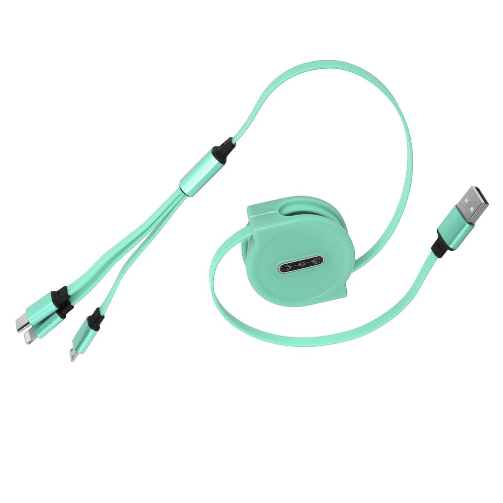 3 in 1 Multi Retractable Charger Cable 3A with TypeC for IOS Micro USB Connector 1.1M(Green )