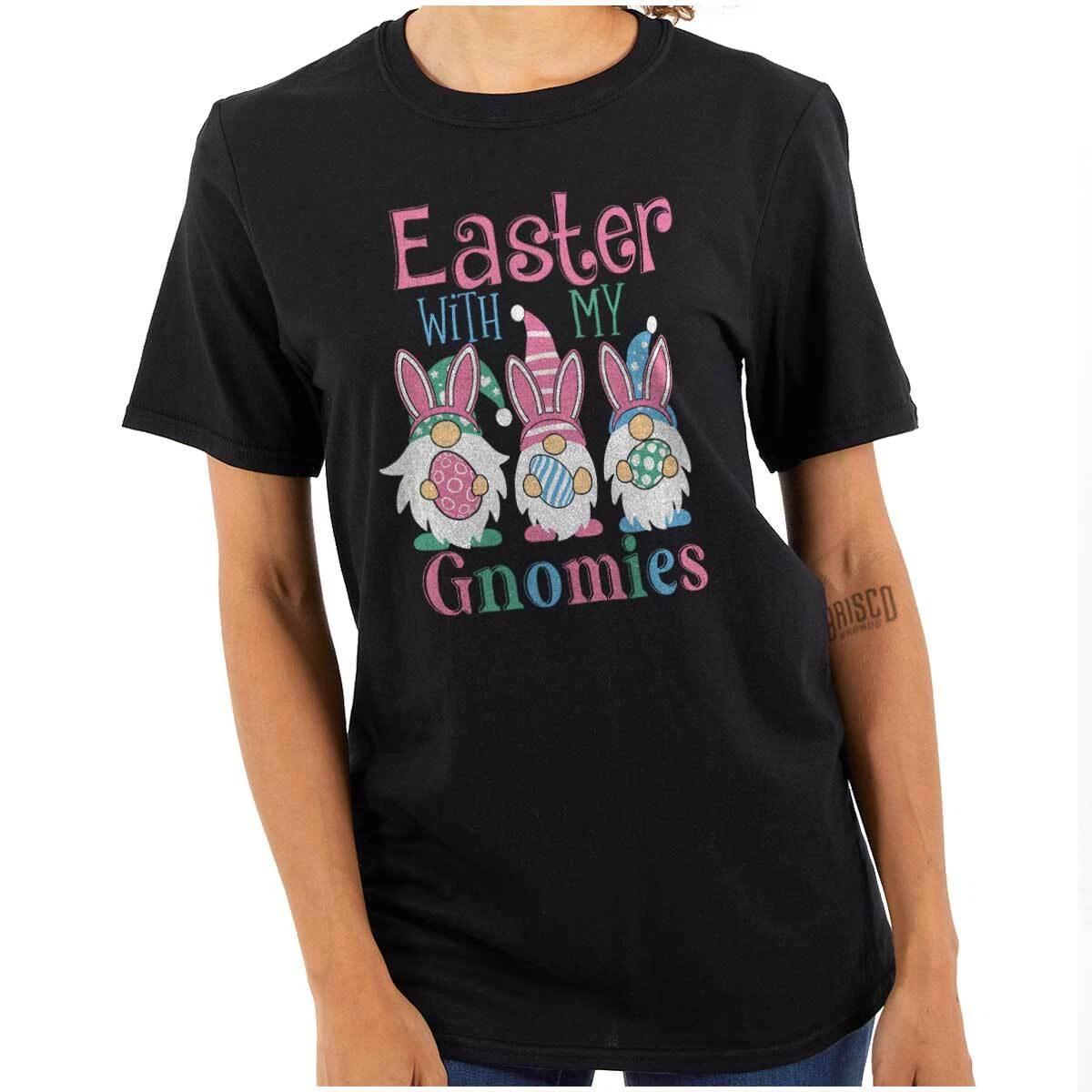 Funny Easter With My Gnomies Spring Joke Womens Graphic Crewneck T Shirt Tee M
