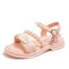 Children Sandals for Girls Kids Fashion Pleated with Pearls Open-toe Versatile Flat Non-slip Princess Shoes Casual 2024 Summer