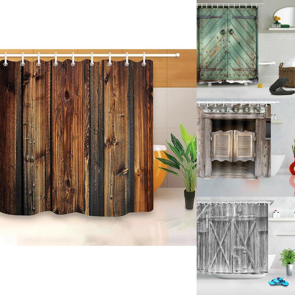 Luxurious 3d Print Fabric Rustic Wood Shower Curtain Set For Elegant Bathrooms