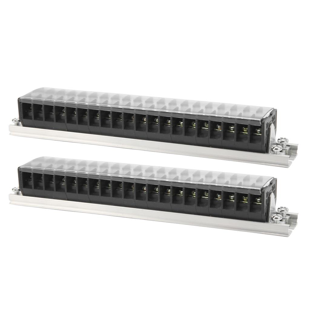 2pcs Dual Row Terminal Strip 660V 15A 10 Positions Terminal Barrier Strip with Cover T1520