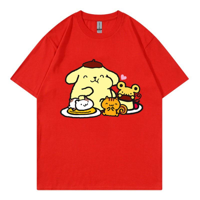 Cute Pompom Purin Women T-shirt Summer 2025 Cartoon New Short Sleeve 100% Cotton Tee Shirt Tops Cartoon Anime Couple Clothing