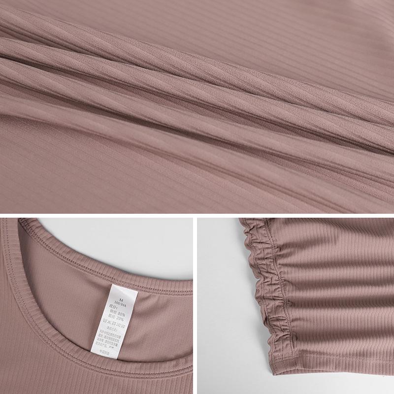 LAHN Women's Quick-Dry Long-Sleeve Sports Top, Breathable, Slim Fit, Side Pleats, Round Neck.