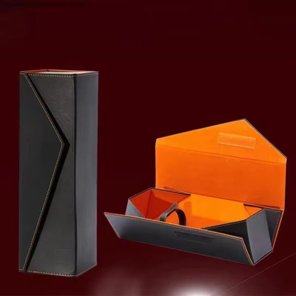 PU Leather Foldable Red Wine Gift Box Built-in Straps Wine Bottle Carrying Holder Friend Gift