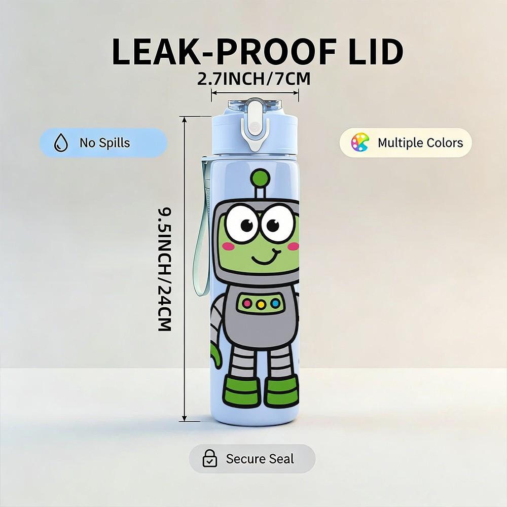 1PC Funny Green Space Robot 750ml Color Plastic Sports Water Bottle Leakproof Flip Straw Lid Suitable for Sports Office Home Use