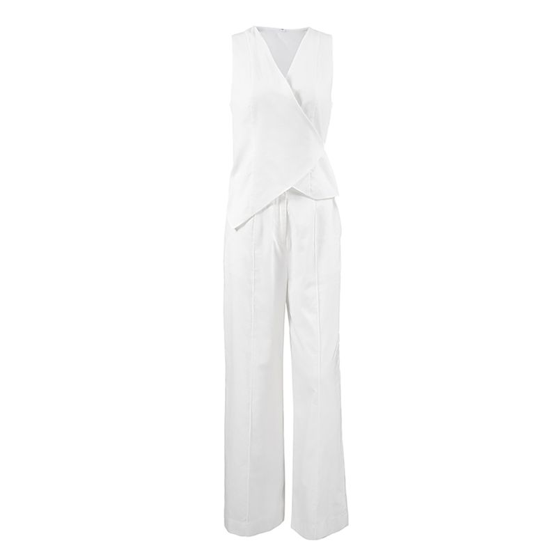 European and American Women Summer Set Sleeveless V-neck Top White 2-Piece Set Fashion Loose Trousers 2025 New