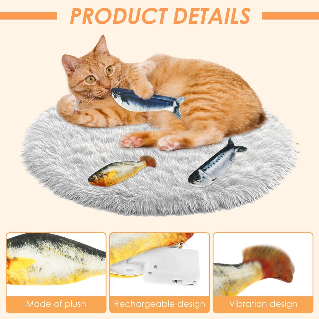 3Pcs Vibration Electric Fish Cat Toy Felt Realistic Flopping Fish Add Fun Interactive Flopping Toy Attract Attention for Cat