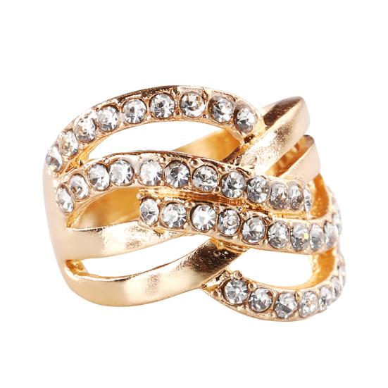 Luxury 9K Gold Plated Alloy Finger Band Rhinestone Inlaid Ring Jewelry Gift