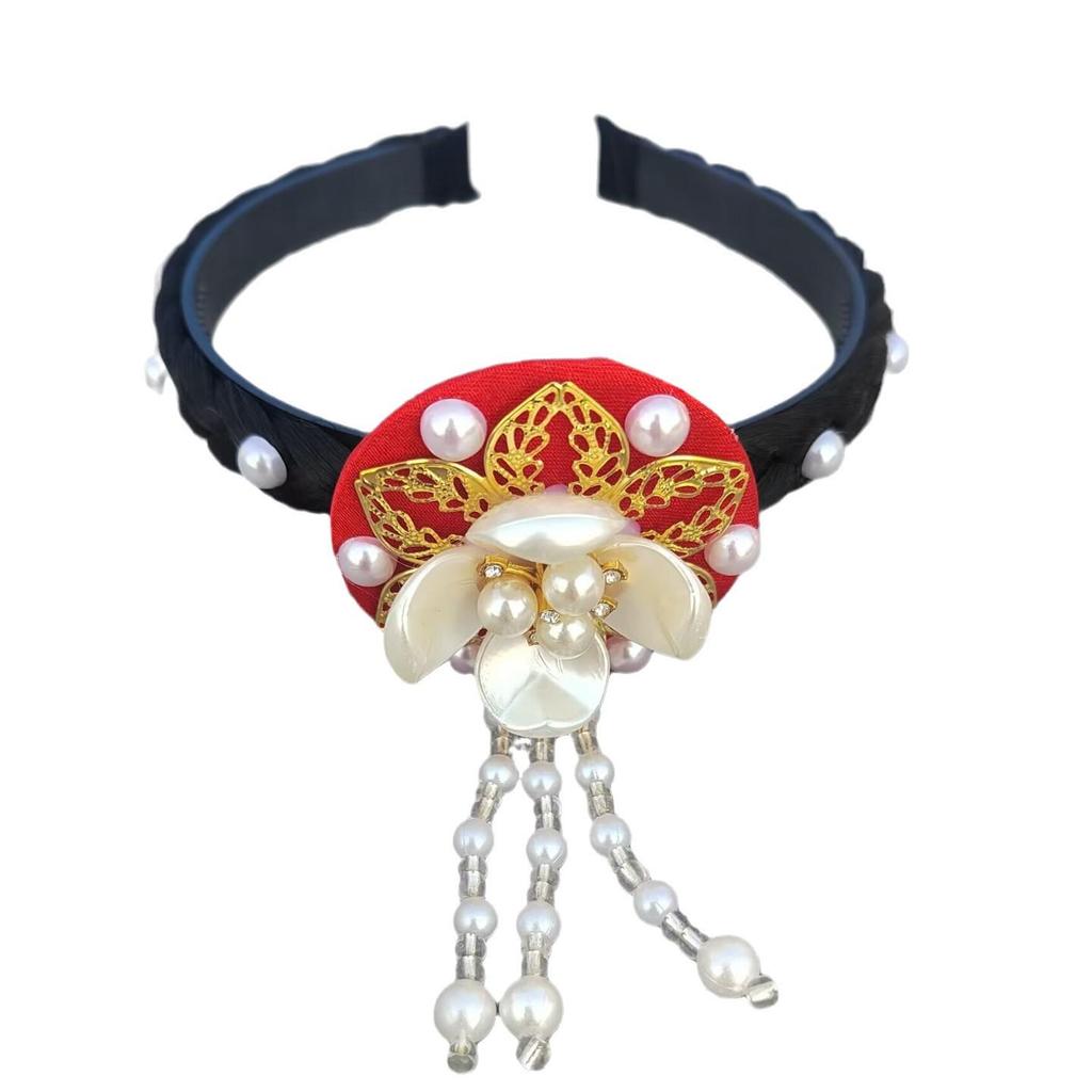 Korean Traditional Dance Hairband for Children: Ethnic Cute Round Hanbok Headdress with Pearls