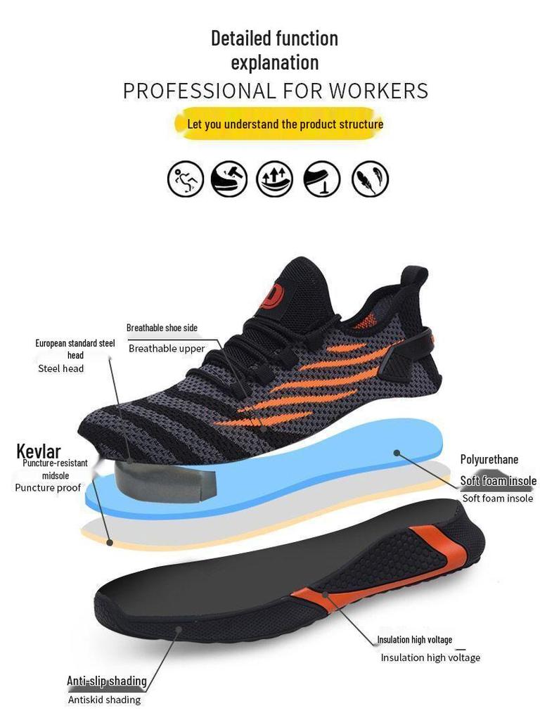 Breathable Steel Toe Safety Shoes - Anti-Smash, Anti-Puncture, Soft Sole, Comfortable Work Shoes for Men