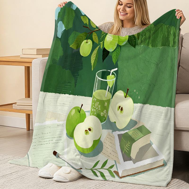 Soft Flannel Fleece Blanket, Green Apple Collection – Breathable Warm Cozy Throw for Home Decor, Casual Use, Ideal for Christmas & Halloween