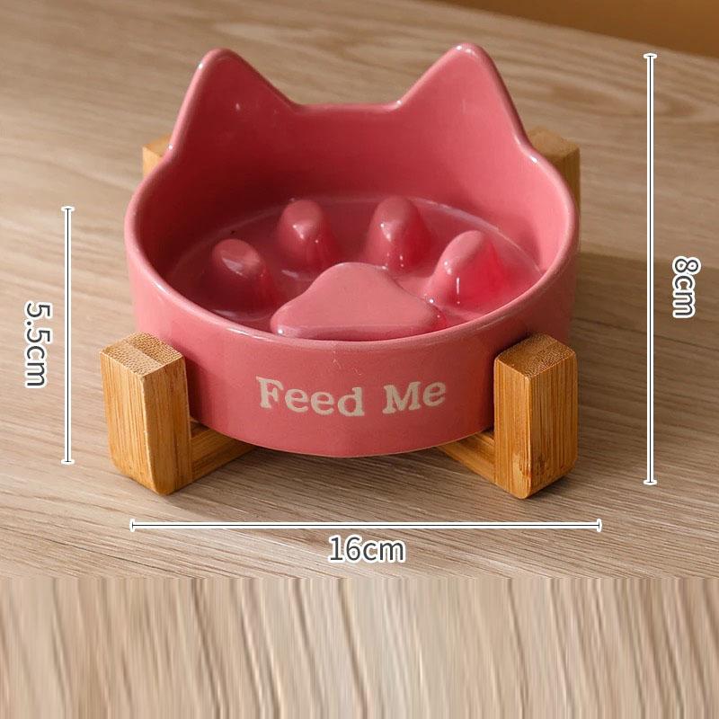 Creative Ceramic Anti-Choking Slow Eating Dog And Cat Bowl with Wooden Frame, Large Bore Dogs Food Bowls, Pet Supplies, 1Pc