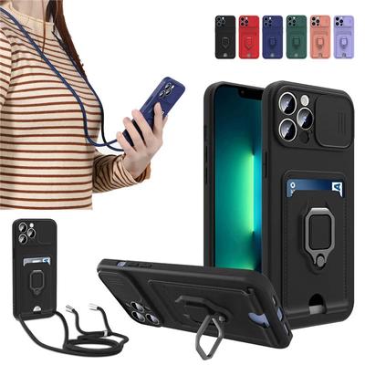 Étui de Luxe Souple en Silicone avec Cordon de Collier Bandoulière pour iphone 16 15 14 12 11 Pro Max 16e X XR 7 8 Plus Housse Portefeuille Porte-Cartes