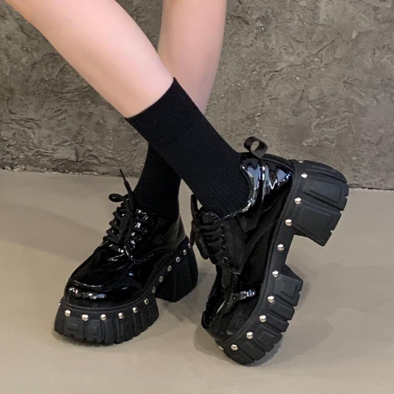 8cm Punk Style Women Boots Lace-up Heel Height Platform Shoes Woman Gothic Ankle Rock Boots Metal Decor Man and Woman Sneakers