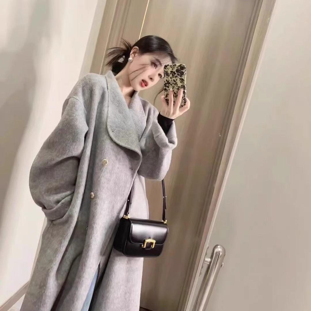 

Женское двустороннее флисовое пальто, серое, воротник-стойка, стиль Хепберн, золотая пуговица, осень/зима 2025. M 115-125 Jin