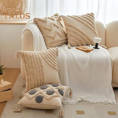 Dekokissenbezug mit Quaste, Bohemian-Stil, kurze Plüschfransen, Dekoration für Büro, Couch, Dekokissen, Wohnzimmer, Schlafzimmer, Autositzkissen
