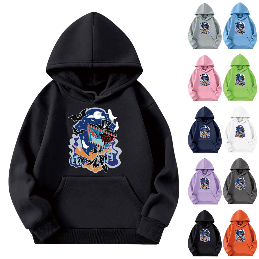 Child Fashion Lightweight Long Sleeve Pullover With Pockets  Print Hoodie