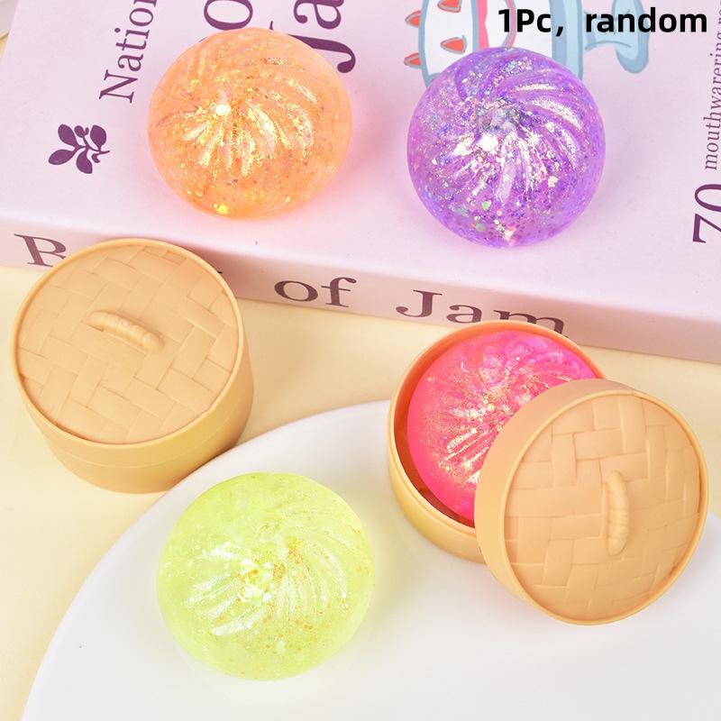 Colorful Glitter Dumpling Release Ball Sensory Squeeze Toy For Stress Balls Simulation Food Squishies Bun Steamer Squeeze Gifts