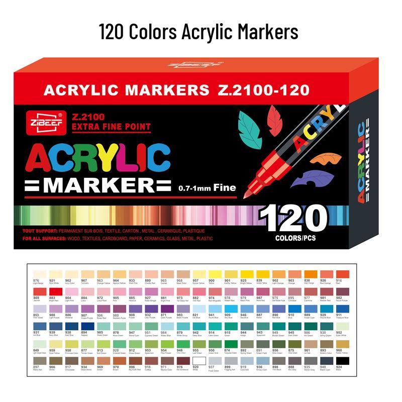 Guangna 2100 Fine Tip Acrylic Marker Set - 120/240 Colors, Press-Type, Water-Based for Students