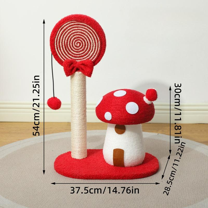 Mushroom Design Cat Scratching Post , Natural Sisal Cat Scratcher with Stable Base, Durable Non-Shedding for Indoor Cats