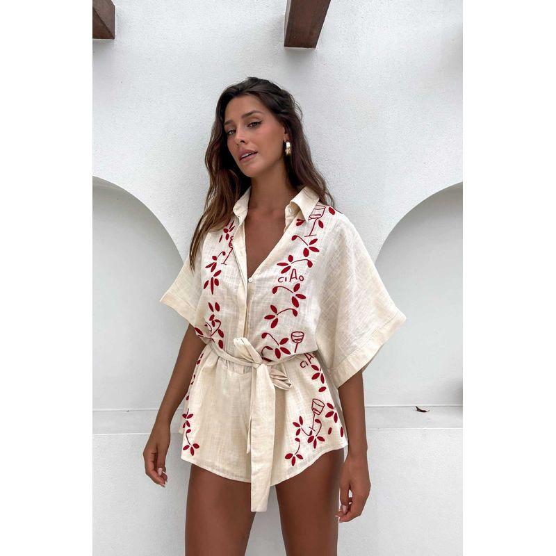 

Printed Seven Quarter Sleeve Jumpsuit Lapel Print Three-Quarter Sleeve Jumpsuit Color 8 S