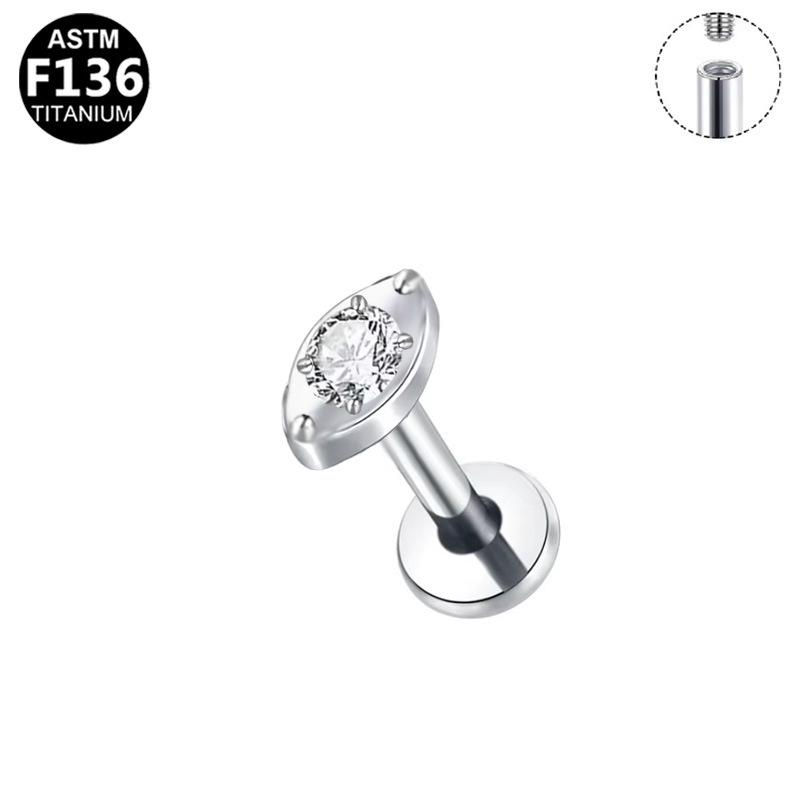 G23 Titanium Alloy Fashion Piercing Jewelry: Internal Thread Horse Eye Zirconia Ear Stud