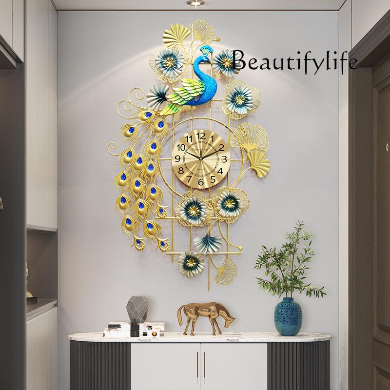 SM Interior Big Clock Wall Peacock Metal Wall Art Aesthetic Silent Clock Wall Fashion Nordic Restaurant Wanduhr Ornaments Home