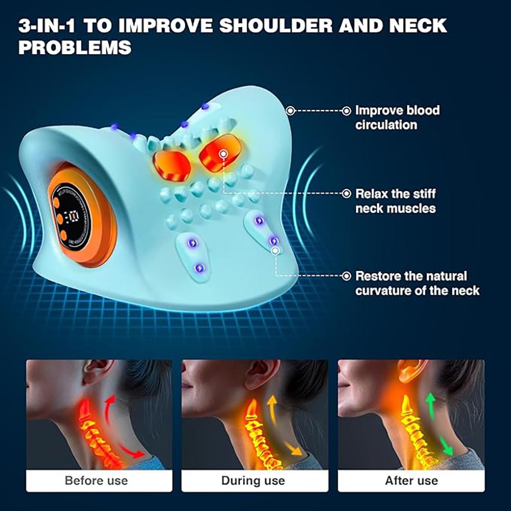 Portable EMS Neck Massager With Heat Low-Frequency Pulse Neck Cervical Spine Traction Relaxer Massage Pillow With Remote Control