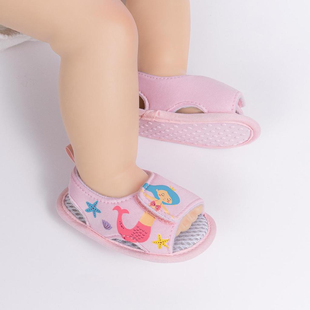 Breathable Cartoon Open-Toe Baby Walking Sandals with Velcro and Soft Sole