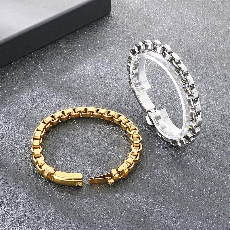 Shiny Gold Color Stainless Steel Square Chain Bracelet for Men Hip Hop Minimalist Style Jewelry High-Quality Metal Accessories