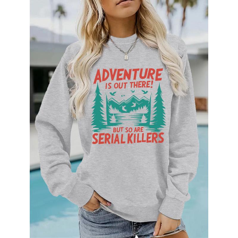 Adventure Print Women's Hoodie - New Autumn Style, Versatile, Round Neck