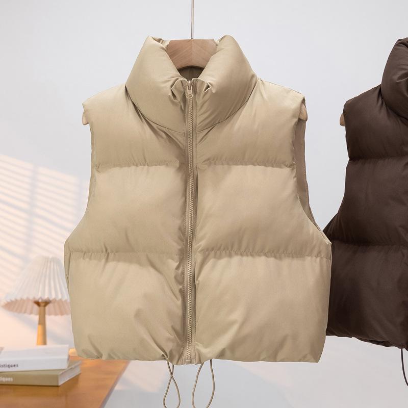 Down Cotton Vest for Women,autumn and Winter Stand Up Collar, Thick and Warm Short Sleeveless Cotton Jacket, Vest Jacket, Trendy
