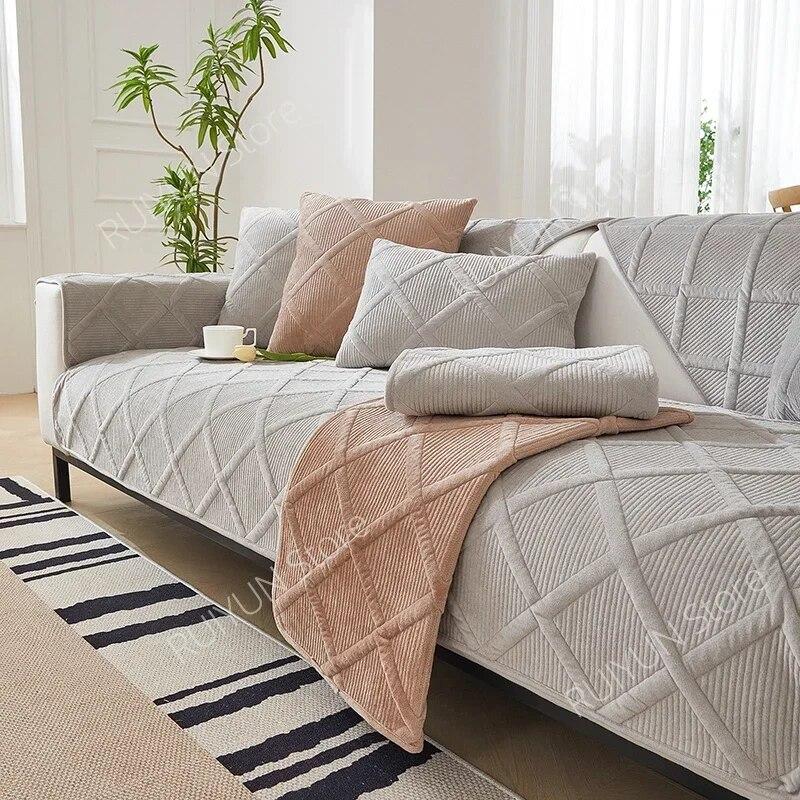 Solid Plaid Sofa Cover for Living Room Slipcover Sofa Couch Protective Cover Towel Anti-Slip Sofa Cushion Cover Mat 1/2/3/4 Seat