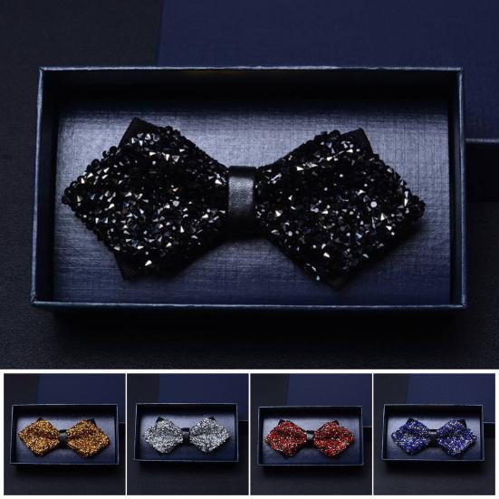 Bow Tie Sparkling Rhinestones Decor Sharp Corner Design Bow Tie Weddings Business Parties Suit Accessories