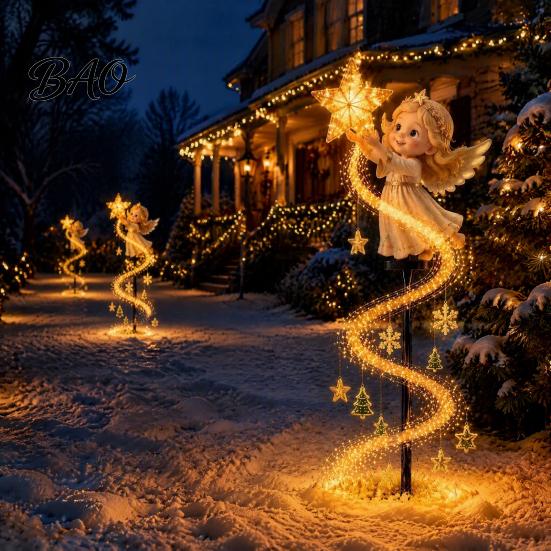Decorative Light Stakes Solar Christmas Garden Stake Light, Cute Gingerbread House/Elf Boy/Bear Outdoor Waterproof Pathway Lighting for Yards