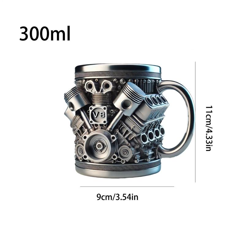 1pcs Creative V8/V6 Engine Design Resin And Stainless Steel Cup Double Insulation Reusable Coffee Mug Home Decor Supplies