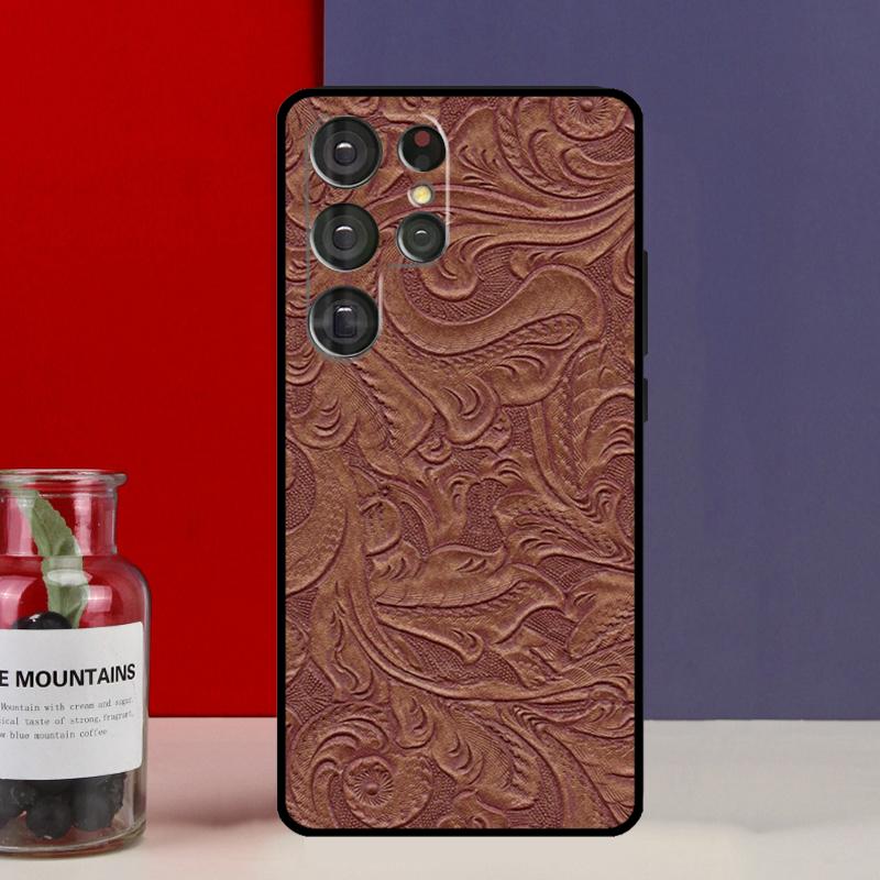 Brown Tooled Leather Pattern Funda Case For Samsung Galaxy S25 Ultra S9 S10 S20 S21 FE S22 S23 Plus S24 Ultra Phone Cover