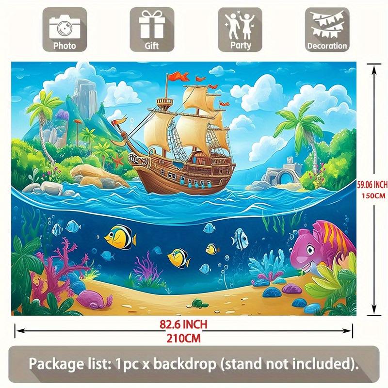 A pirate-themed party banner with a backgroundof a treasure map which is perfect for a birthdaycelebration with a maritime theme