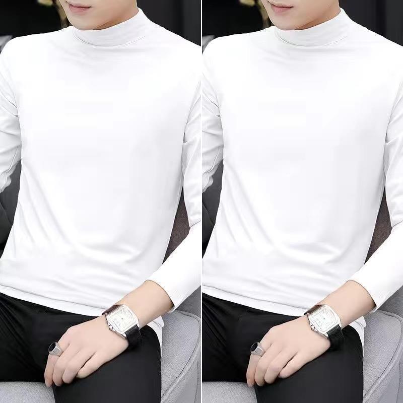 2-Pack Men's Modal Mid-Neck Long-Sleeve T-Shirts for Spring and Autumn