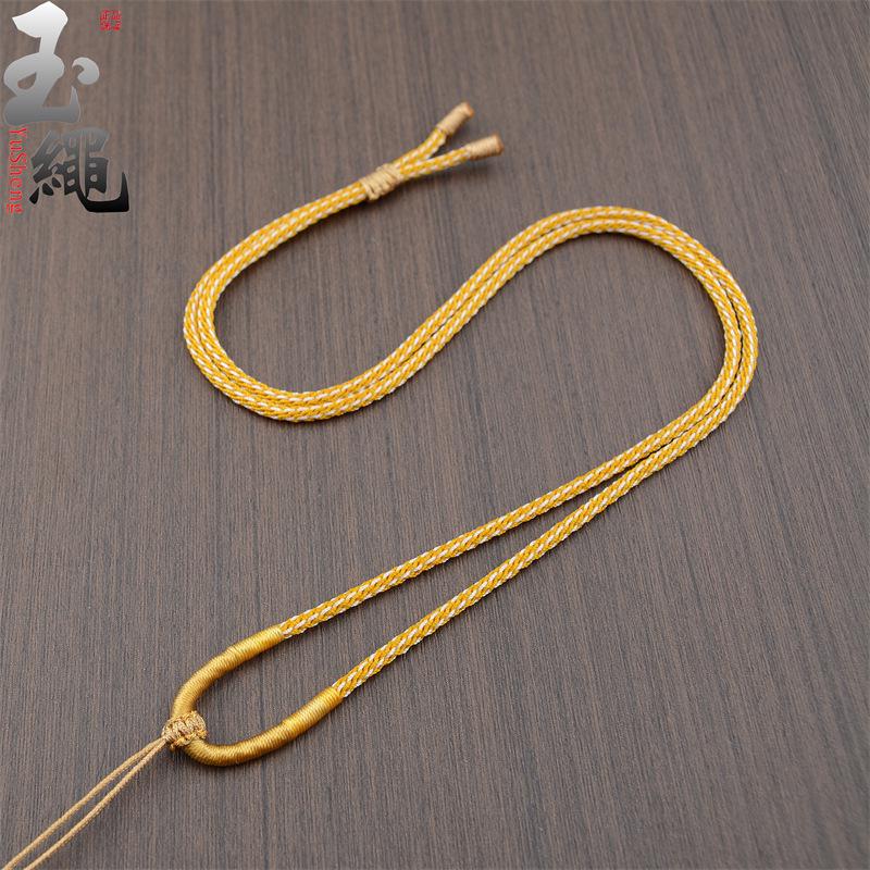 Hand-Woven Two-Tone Gold Jade Pendant Lanyard Necklace for Men and Women