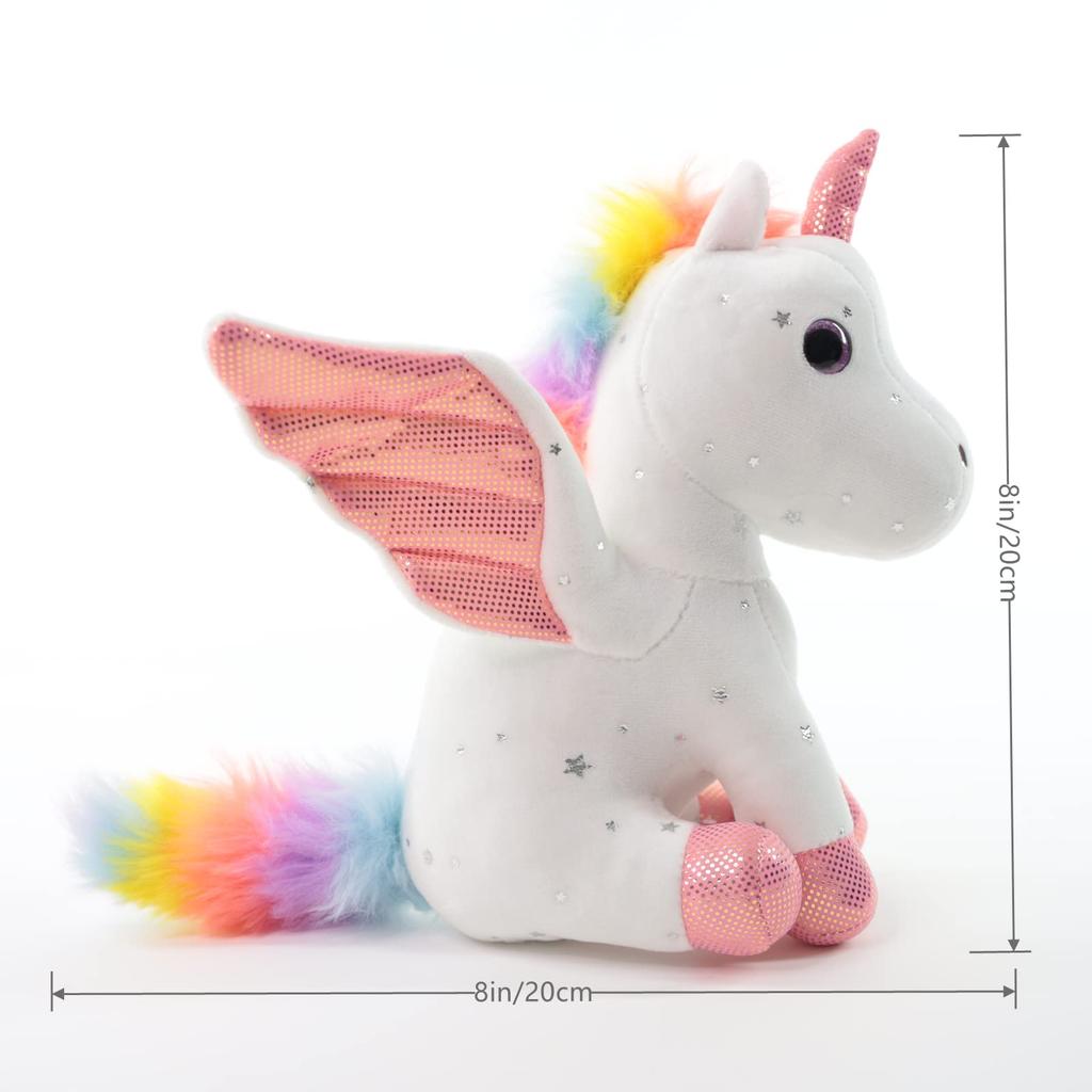 Sew Butiful 8"/20cm Unicorn Stuffed Animal - Cute Plush Toy Gift for 3-8 Years Old Girls, Soft Birthday Present for Baby, Toddler, Kids, Decor (White)
